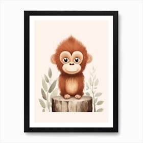 Watercolour Jungle Animal Bornean Orangutan 4 Art Print