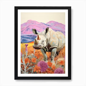 Colourful Rhino With Plants 7 Art Print