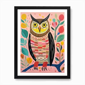 Pink Scandi Great Horned Owl 1 Art Print