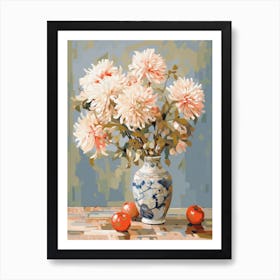 Chrysanthemum Flower And Peaches Still Life Painting 2 Dreamy Art Print