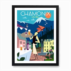 Chamonix Poster Blue & Pink Art Print