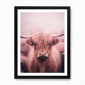 Blush Pink Highland Cows In The Rain 2 Art Print