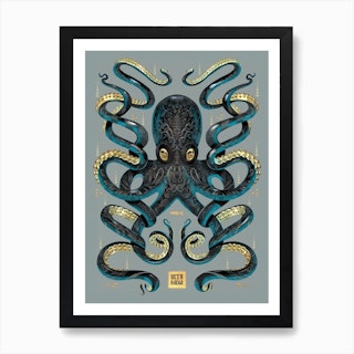 Octopus Black And Gold Art Print