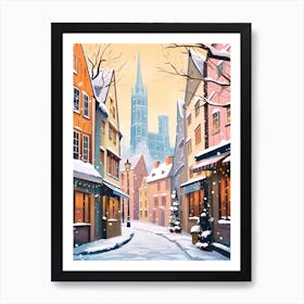 Vintage Winter Travel Illustration Cologne France 2 Art Print