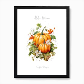 Hello Autumn Fairytale Pumpkin Watercolour Illustration 2 Art Print