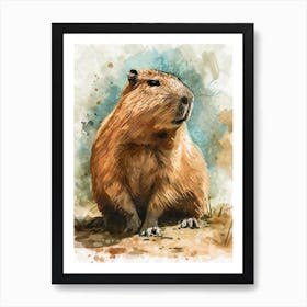 Aesthetic Cute Capybara Watercolor Style 2 Art Print