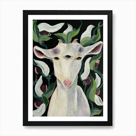 Witchy Forrest Goat Painting  Art Print