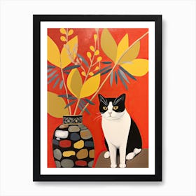 Daisy Flower Vase And A Cat, A Painting In The Style Of Matisse 2 Art Print