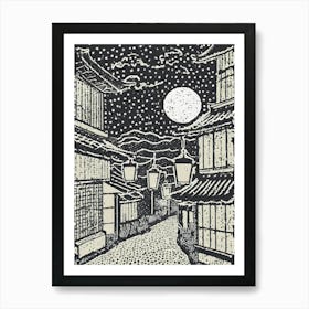 A Night Scene Of Lantern Lit Streets Ukiyo-E Style Art Print