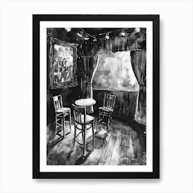 Comedy Club Austin Texas Black And White Watercolour 1 Art Print