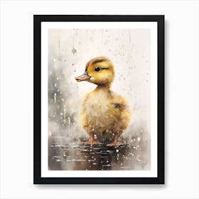 Duckling In The Rain Watercolour 2 Art Print