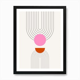 Mid Century Modern | 02 - Sun And Rainbow Pink Cream White Art Print