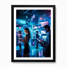 A Bustling Digital Marketplace Scene Filled With Diverse Individuals Engaged In Various Forms Of Mod (5) Art Print