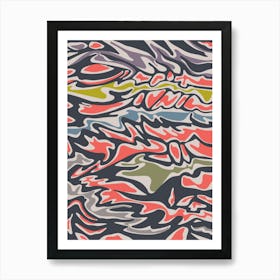 FLOW Retro Mid-Century Modern Abstract Water Marble in Vintage 50s Colors Art Print