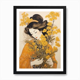 Nokanzou Goldenrod Vintage Japanese Botanical And Geisha Art Print