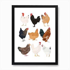 Hens In Glasses Art Print