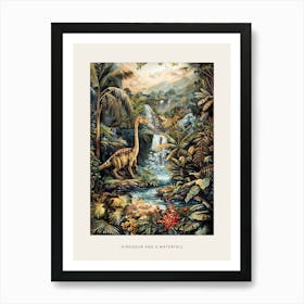 Dinosaur By A Waterfall Landscape Painting 3 Poster Art Print