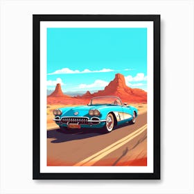 A Chevrolet Corvette Car In Route 66 Flat Illustration 4 Art Print