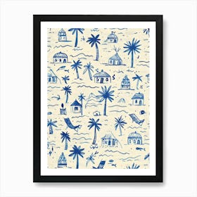 Blue And White Palm Trees 5 Art Print