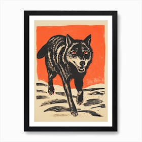 Wolf, Woodblock Animal  Drawing 4 Art Print