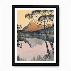 Cradle Mountain Australia Color Line Drawing (4) Art Print