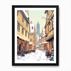 Vintage Winter Travel Illustration Colmar France 1 Art Print