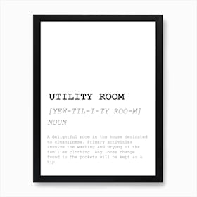 Utility Room, Dictionary, Definition, Quote, Funny, Kitchen, Print Art Print