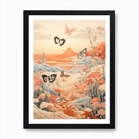 Butterflies In The Sand Dunes Japanese Style Painting 3 Art Print