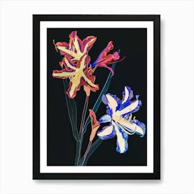 Neon Flowers On Black Hyacinth 3 Art Print