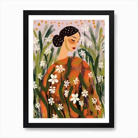Woman With Autumnal Flowers Lily Of The Valley 1 Art Print