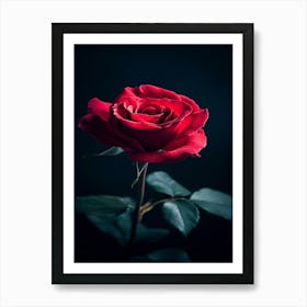 Red Rose On Black Background 25 Art Print