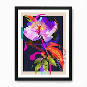 Peony 2 Neon Flower Collage Art Print