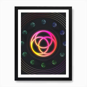 Neon Geometric Glyph in Pink and Yellow Circle Array on Black n.0200 Art Print