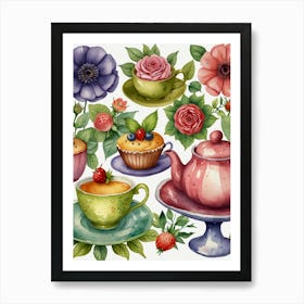 Watercolor Tea Set Art Print