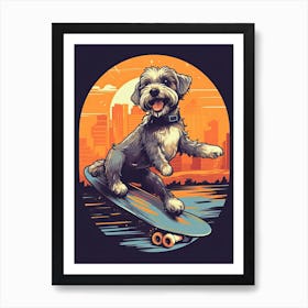 Miniature Schnauzer Dog Skateboarding Illustration 3 Art Print