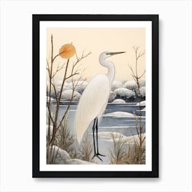 Winter Bird Painting Egret 1 Art Print