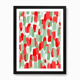 Red And Green Abstract Paint Brush Strokes Christmas Art Print