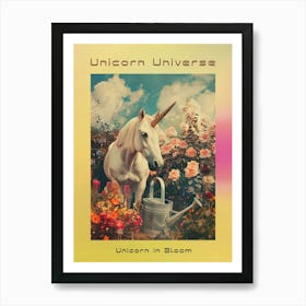 Unicorn In A Garden With A Watering Can Retro Collage Poster Art Print