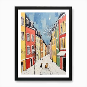 Cat In The Streets Of Munich   Germany With Snow 2 Art Print