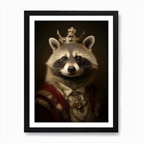 Vintage Portrait Of A Tanezumi Raccoon Wearing A Crown 1 Art Print