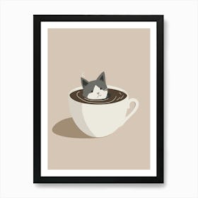 Coffee Cat Quirky Illustration Kitchen Art Print