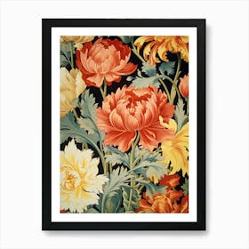 Peonies On A Black Background Art Print