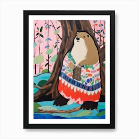 Maximalist Animal Painting Beaver 2 Art Print