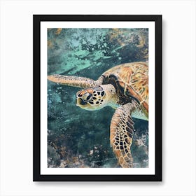 Textured Sea Turtle Swimming Painting 1 Art Print