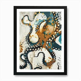 Octopus Painting Gold Blue Effect Collage 1 Art Print