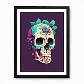 Skull With Tattoo Style Artwork 1 Pastel Mexican Art Print