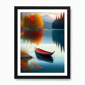 Kayak On Lake Water Waterscape Crayon 1 Art Print