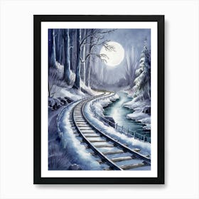 Train Tracks In The Snow Art Print