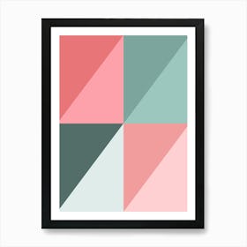 Pastel Pink and Green Geometric Abstract Art Print