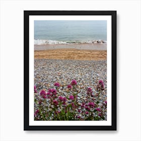 Flowers Pebbles Sand And Sea Art Print